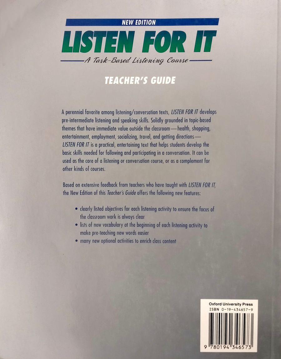 Listen for It A Task-Based Listening Course Teacher's Guide