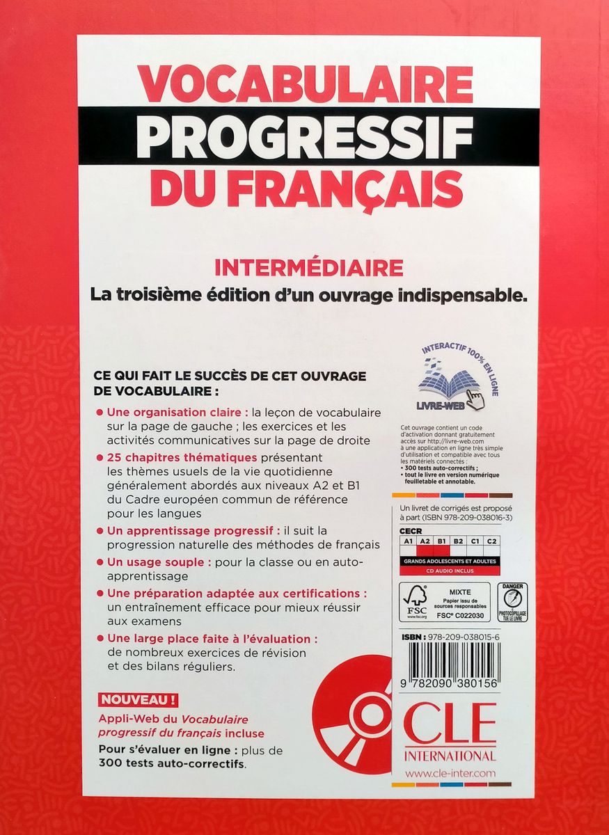 Vocabulaire Progressif du Francais 3eme edition Intermediaire A2-B1 Livre + CD + web