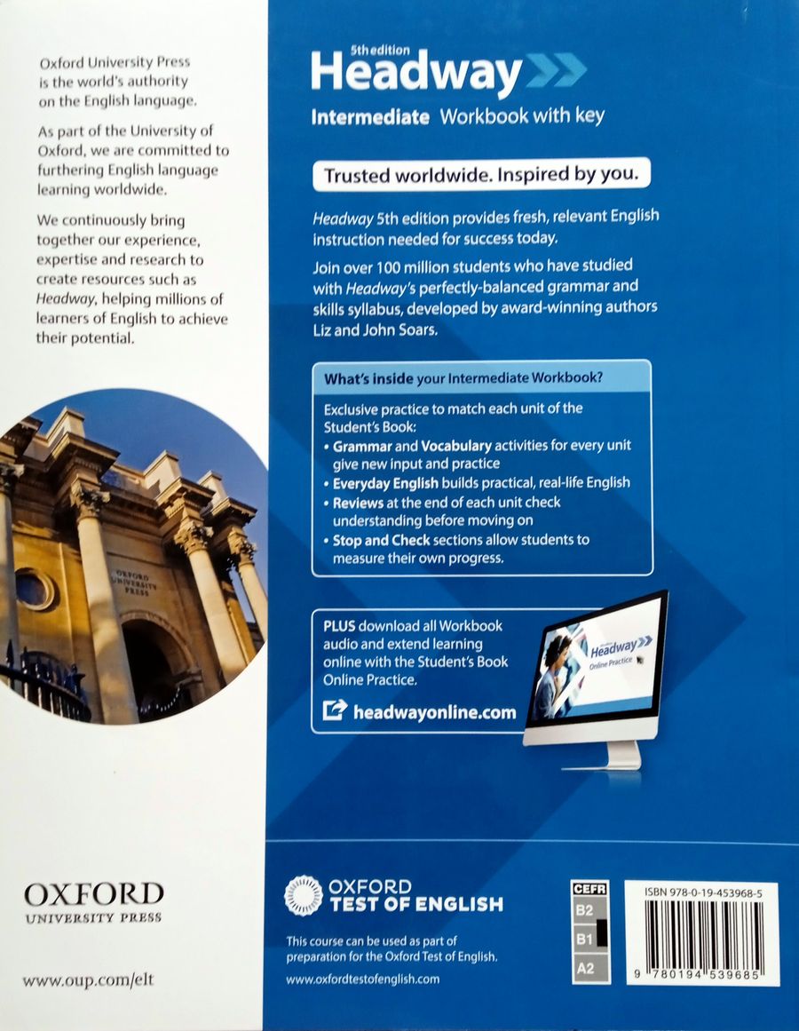 Headway (5th edition) Intermediate Workbook with key