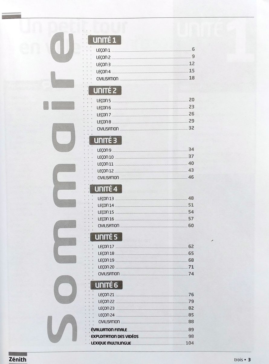 Zenith 3 Cahier d'exercices