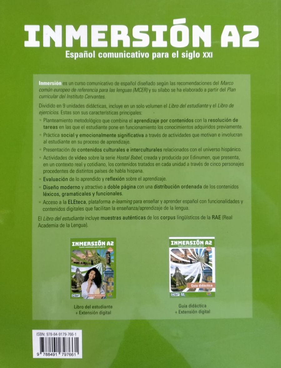 Inmersion A2 Libro del estudiante + cuaderno de ejercicios + digital