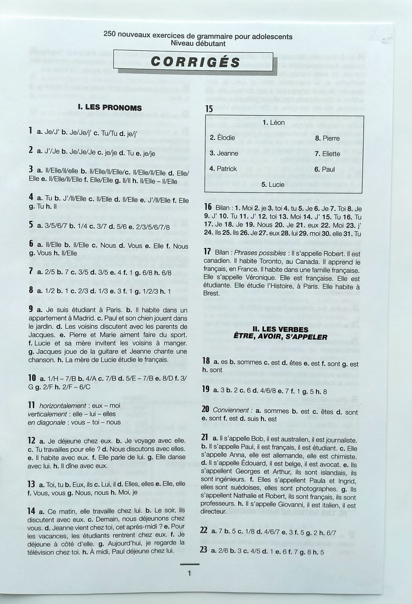 250 Exercices Grammaire pour adolescents Debutant Livre