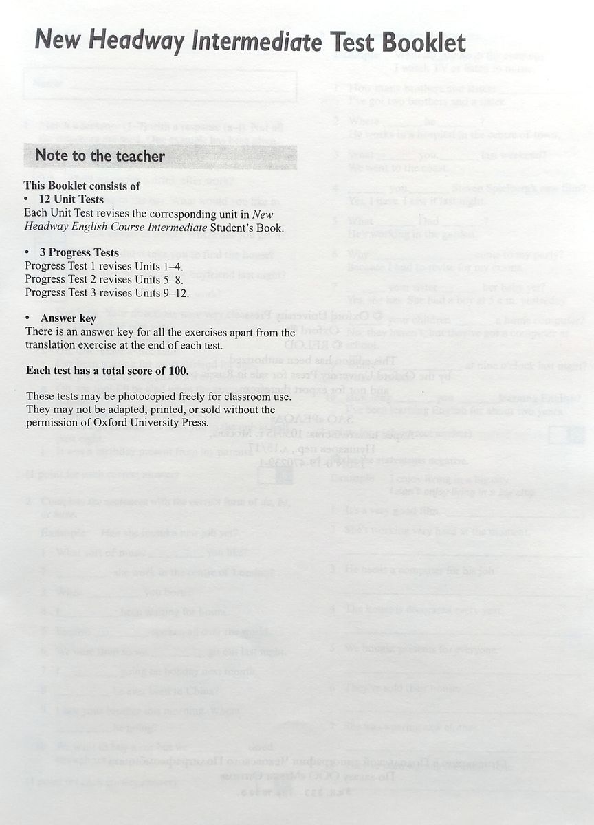 New Headway Intermediate Tests