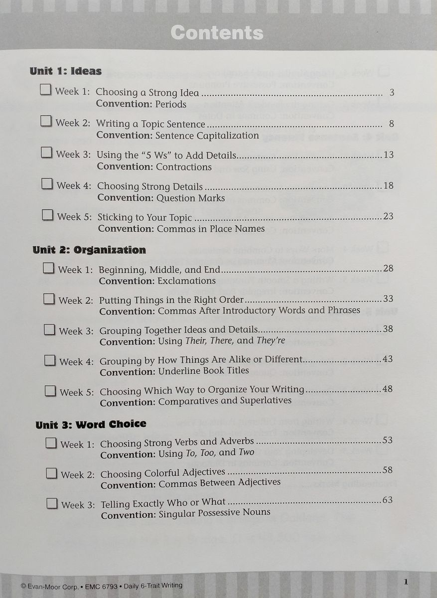 Daily 6-Trait Writing Grade 3 Student Workbook