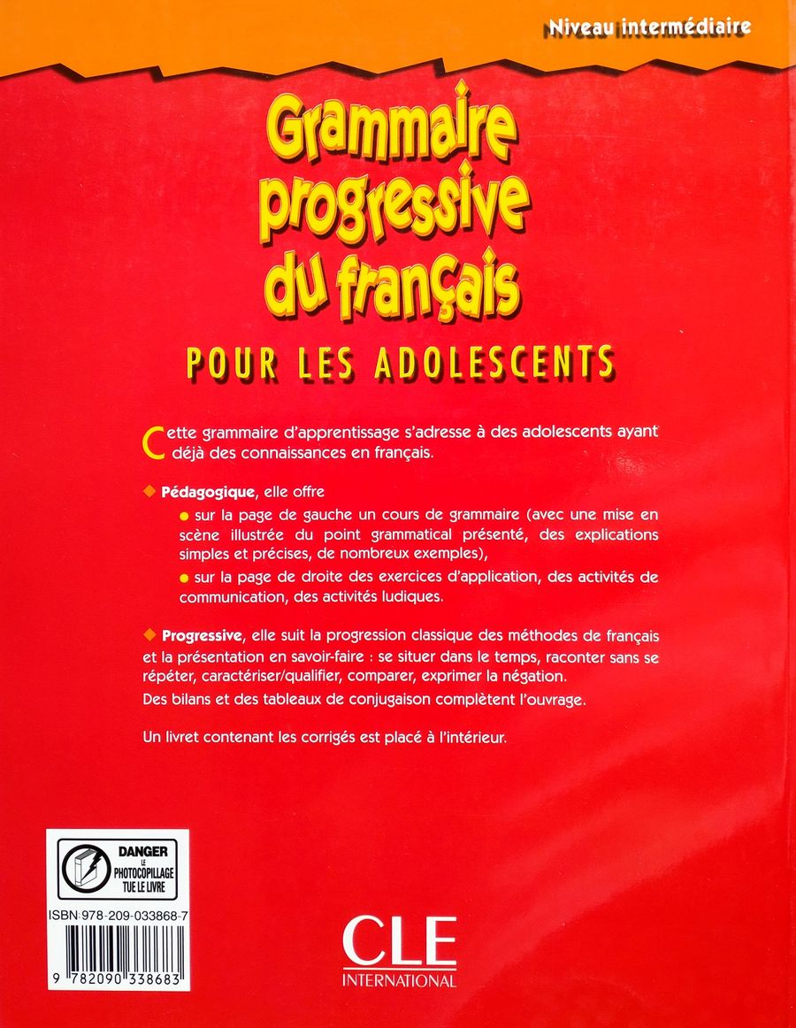 Grammaire progressive du francais pour les adolescents Intermediaire Livre + Corriges