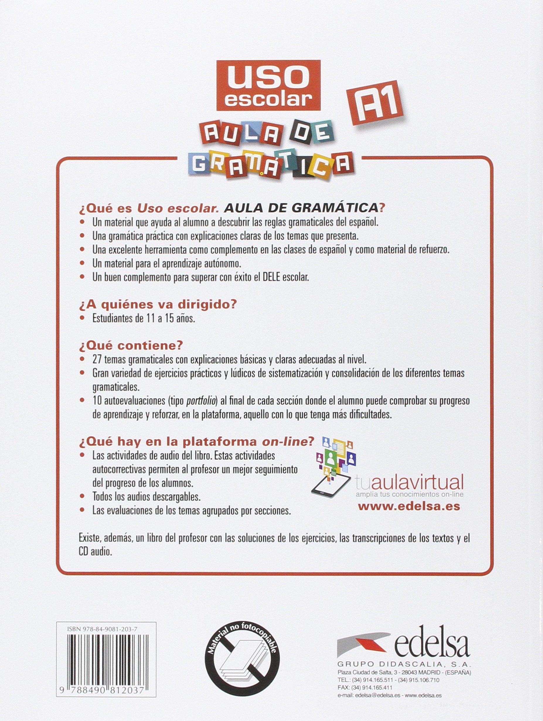 Uso escolar. Aula de gramática A1 Libro del alumno