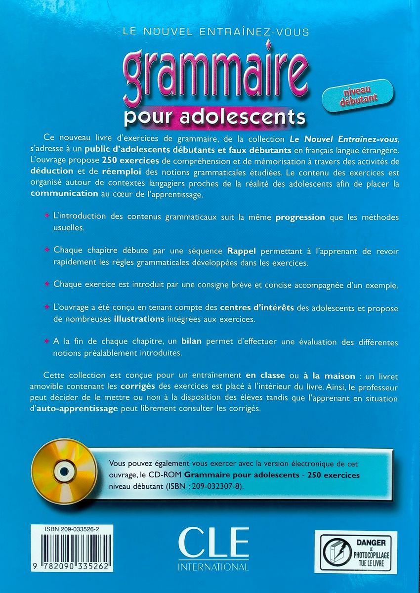 250 Exercices Grammaire pour adolescents Debutant Livre