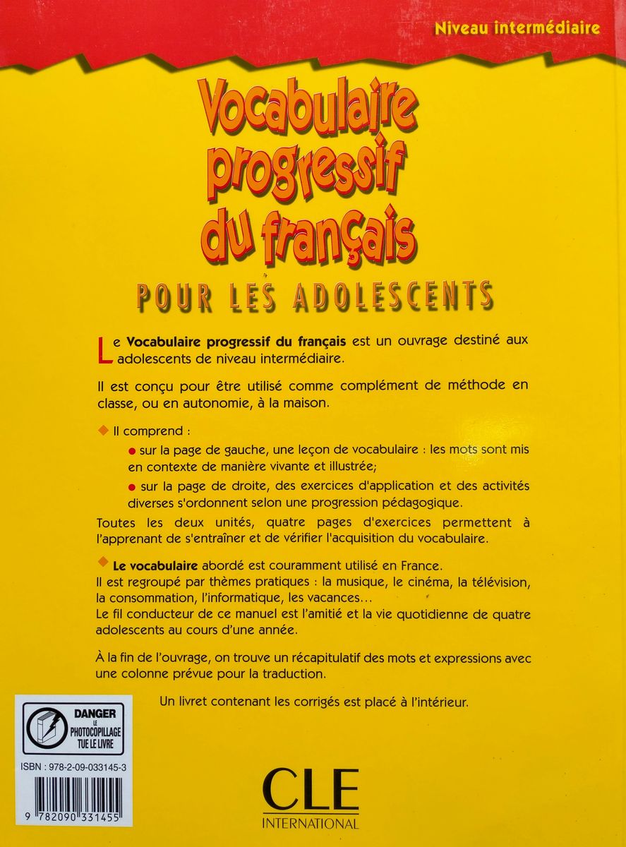 Vocabulaire Progressif du Francais pour les Adolescents Intermediaire Livre