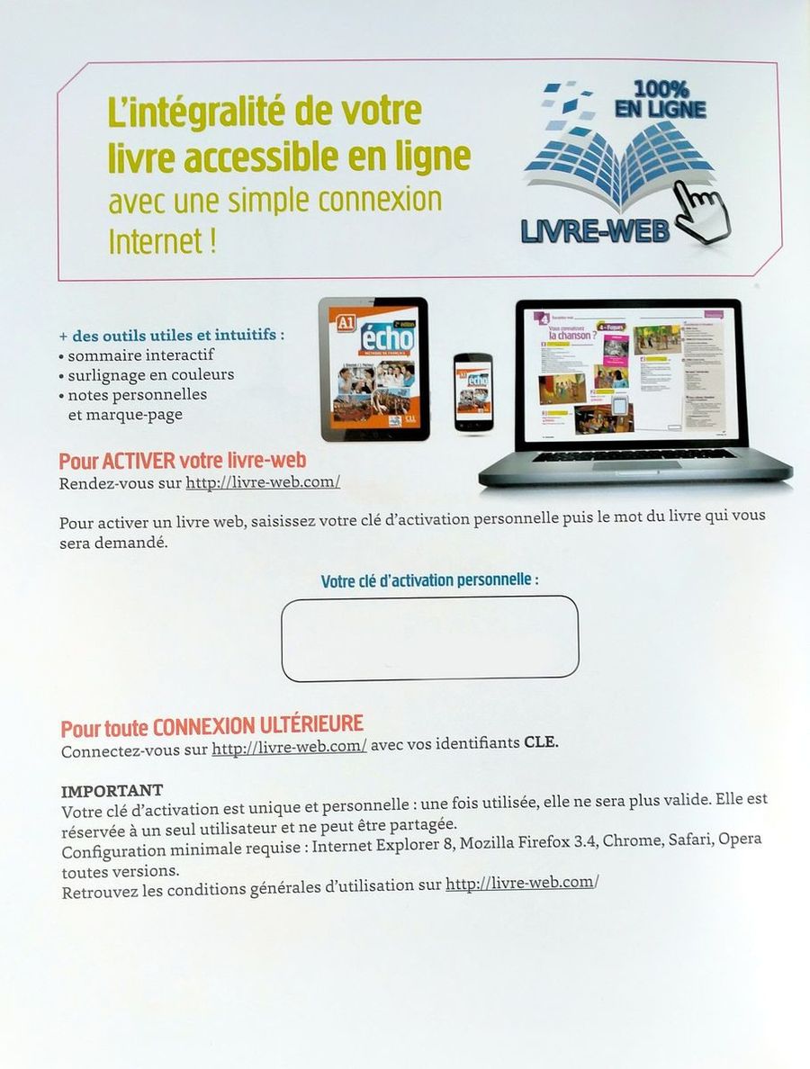 Echo 2eme edition A1 Livre + DVD-ROM + Livre-web