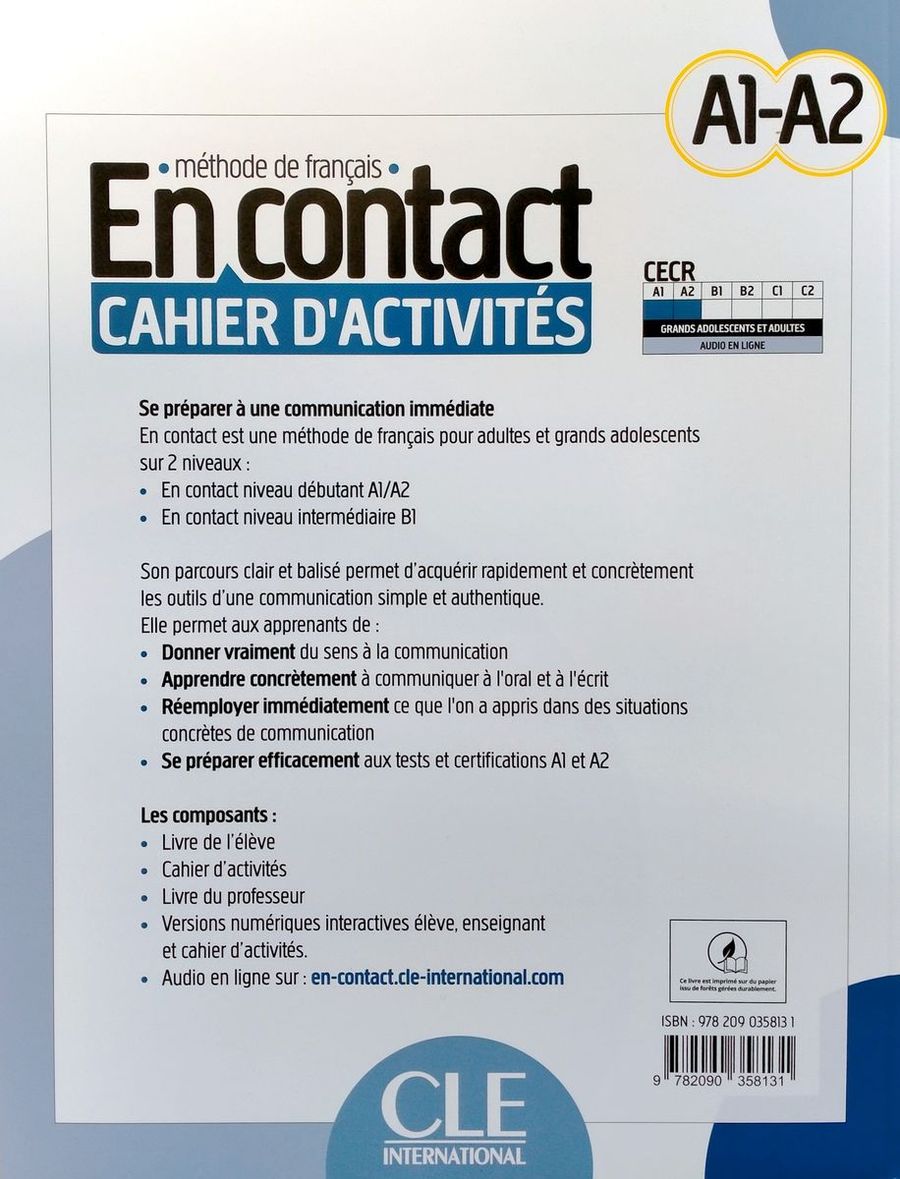En contact A1-A2 Cahier d'activites + audio telechargeable
