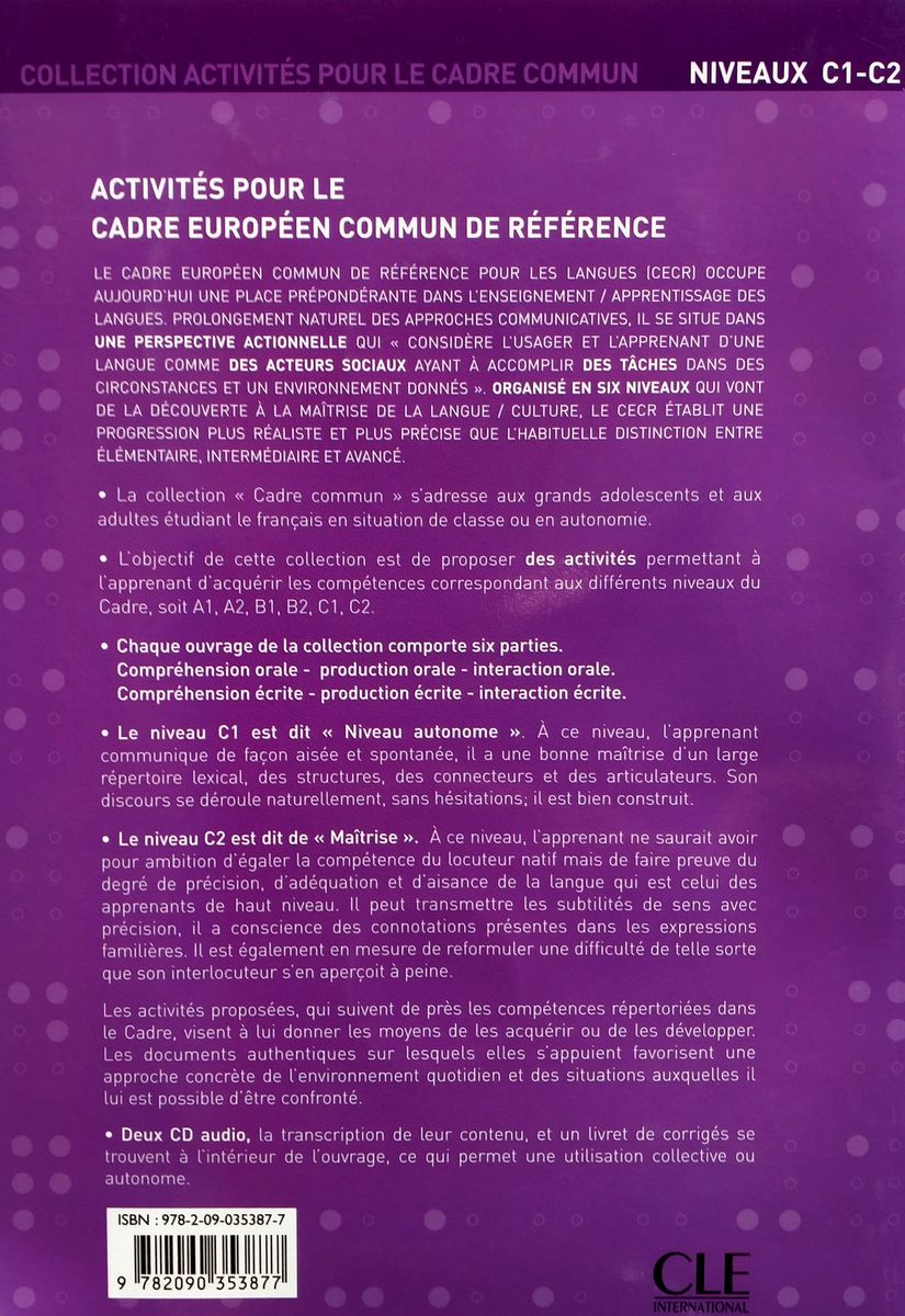 Activites pour le Cadre Commun Niveau C1-C2 Livre de l'eleve + CD