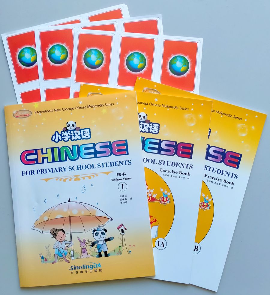 Chinese for Primary School Students 1 Textbook + 2 Exercise Books + pack of cards + Audio