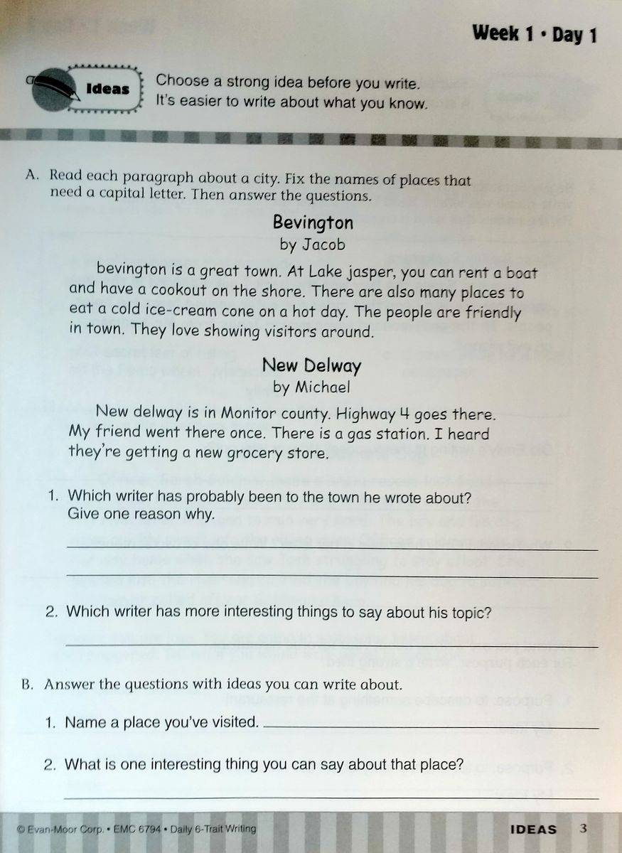 Daily 6-Trait Writing Grade 4 Student Workbook
