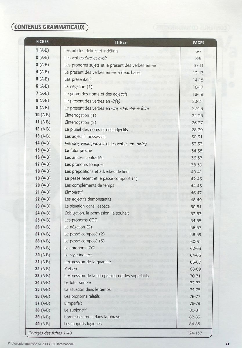 Tout va bien! 1 Fichier complementaire de grammaire et de communication