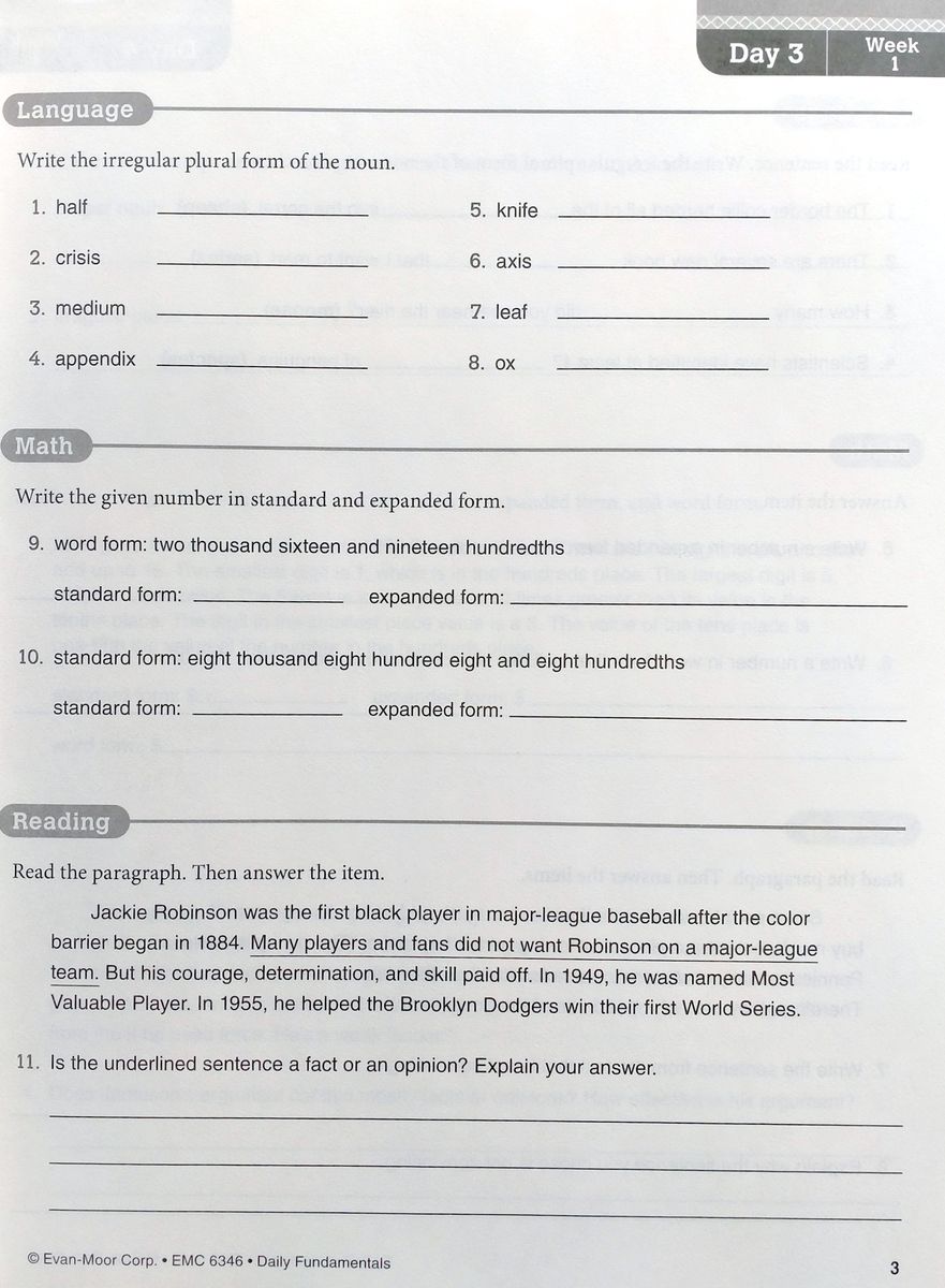 Daily Fundamentals Grade 6 Student Workbook
