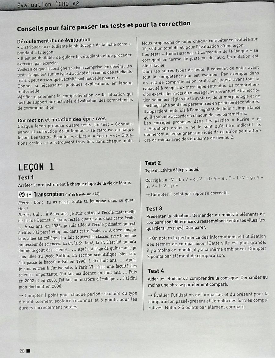 Echo 2eme edition A2 Fichier d'evaluation + CD