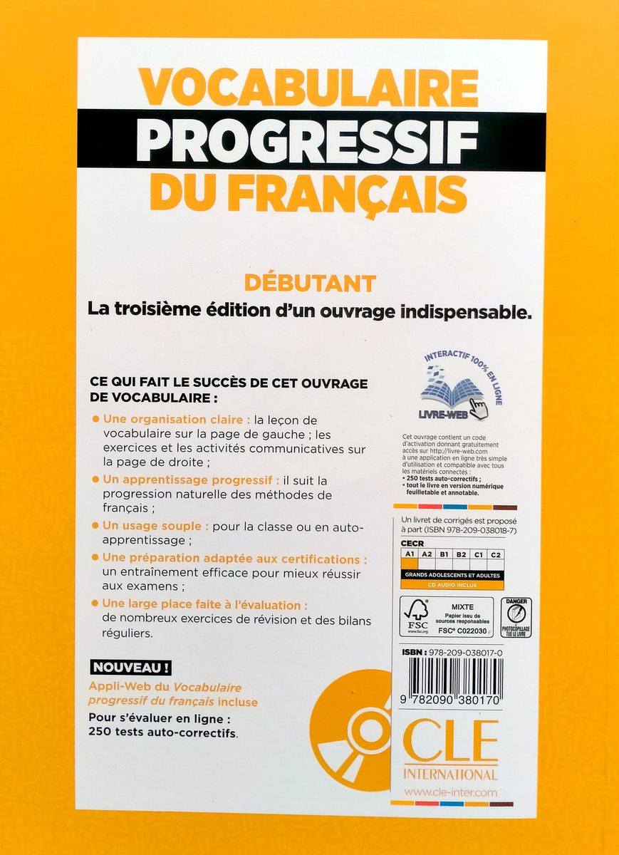 Vocabulaire Progressif du Francais 3eme edition Debutant A1 Livre + CD + web