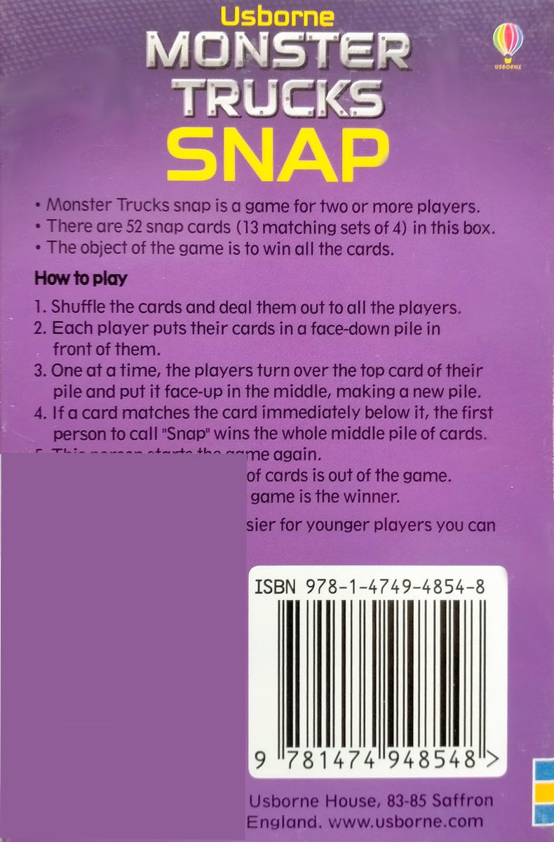 Usborne Monster Trucks Snap Cards