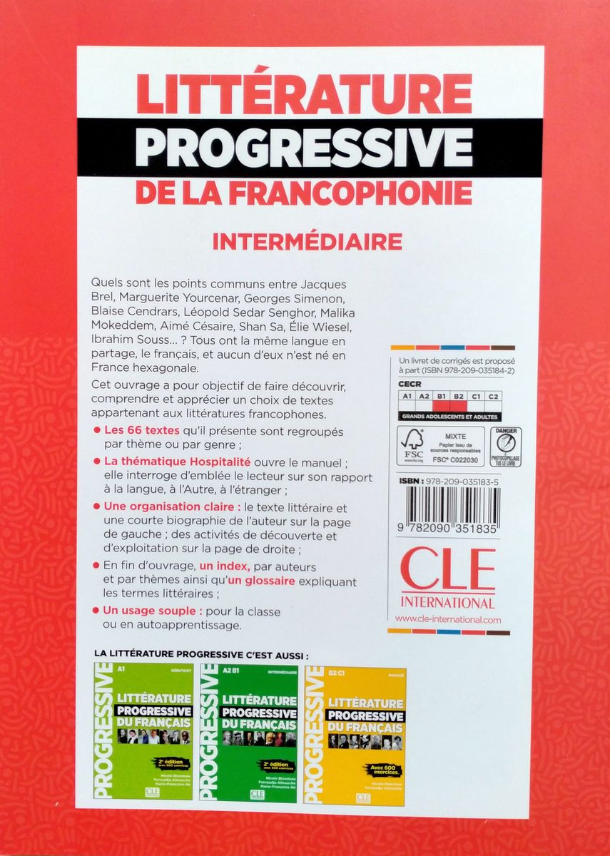 Litterature Progressive de la Francophonie Intermediaire B1-B2 Livre