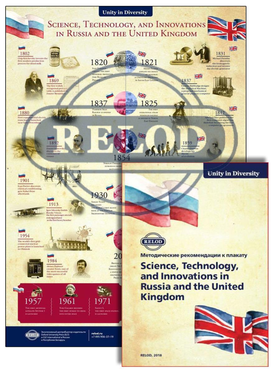 Комплект из плаката Science, Technology, and Innovations in Russia and the United Kingdom и методического пособия для учителя