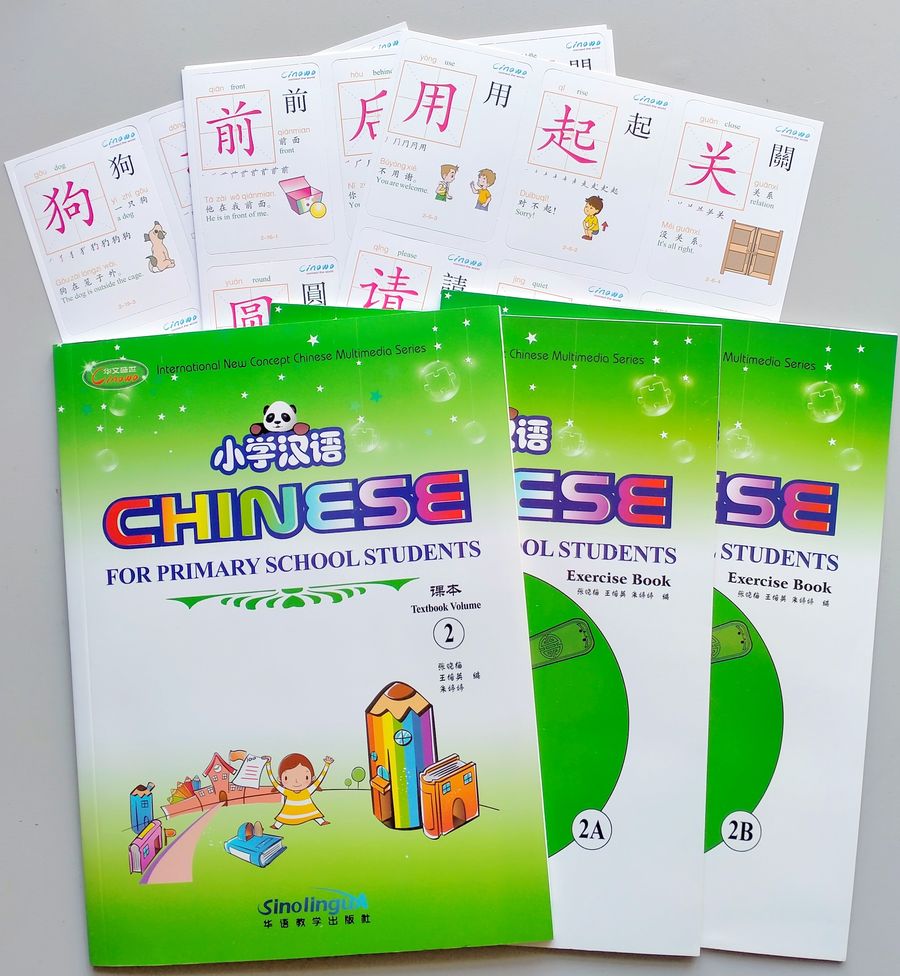 Chinese for Primary School Students 2 Textbook + 2 Exercise Books + pack of cards + CD-ROM