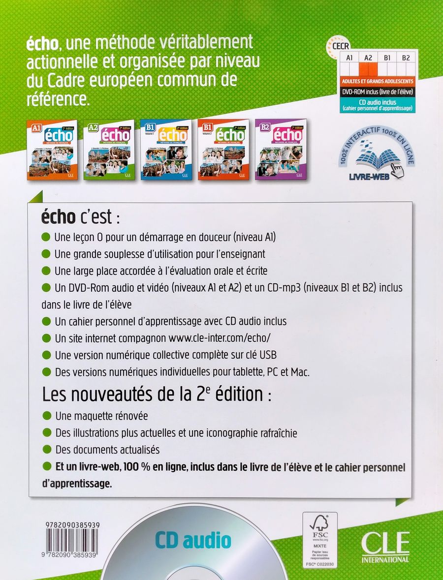 Echo 2eme edition A2 Cahier d'exercices + CD + Livre-web
