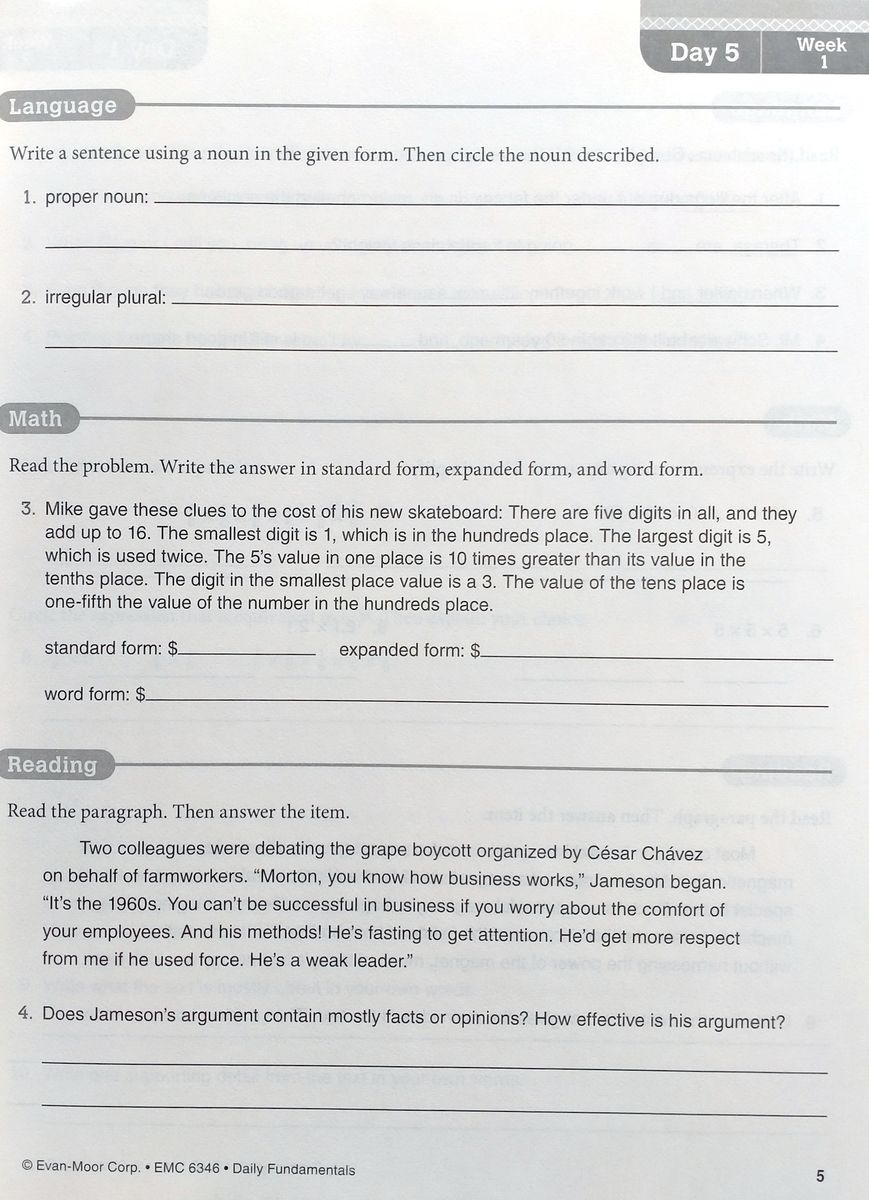 Daily Fundamentals Grade 6 Student Workbook