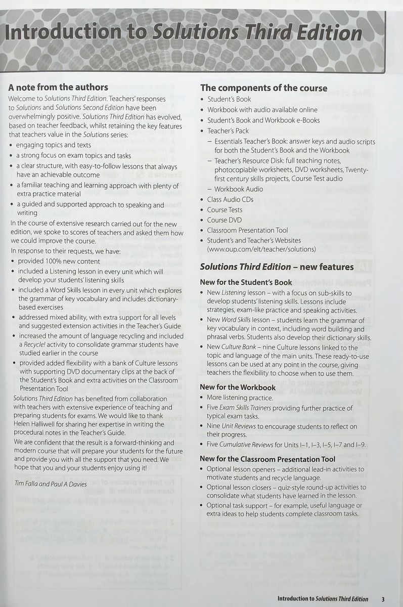 Solutions (3rd edition)  Elementary Teacher's Book with Teacher's Resource Disk and Workbook Audio CD
