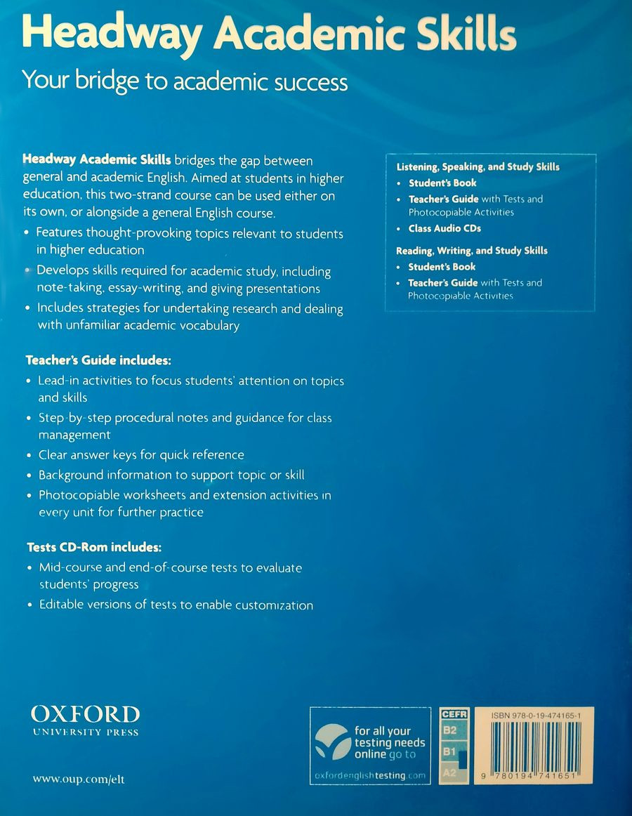Headway Academic Skills Listening, Speaking and Study Skills 1 Teacher's Guide with Tests CD-ROM