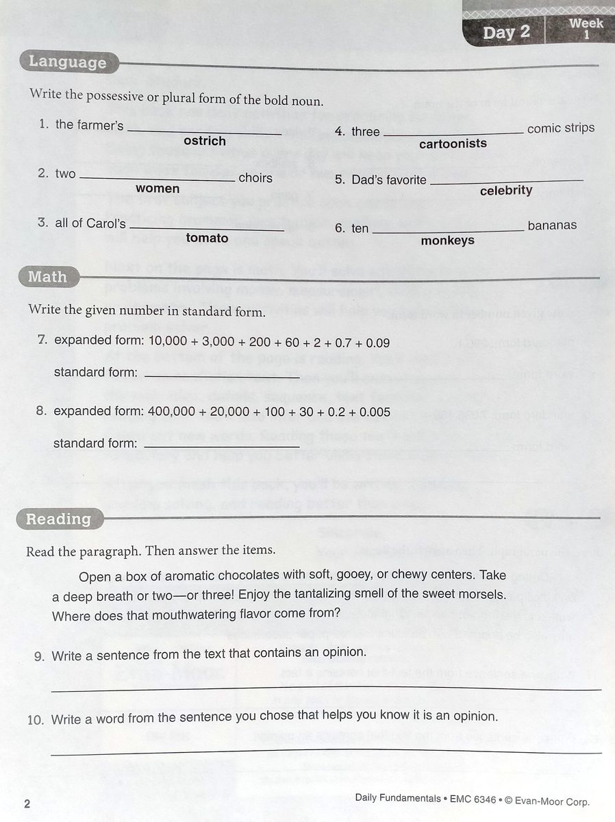 Daily Fundamentals Grade 6 Student Workbook