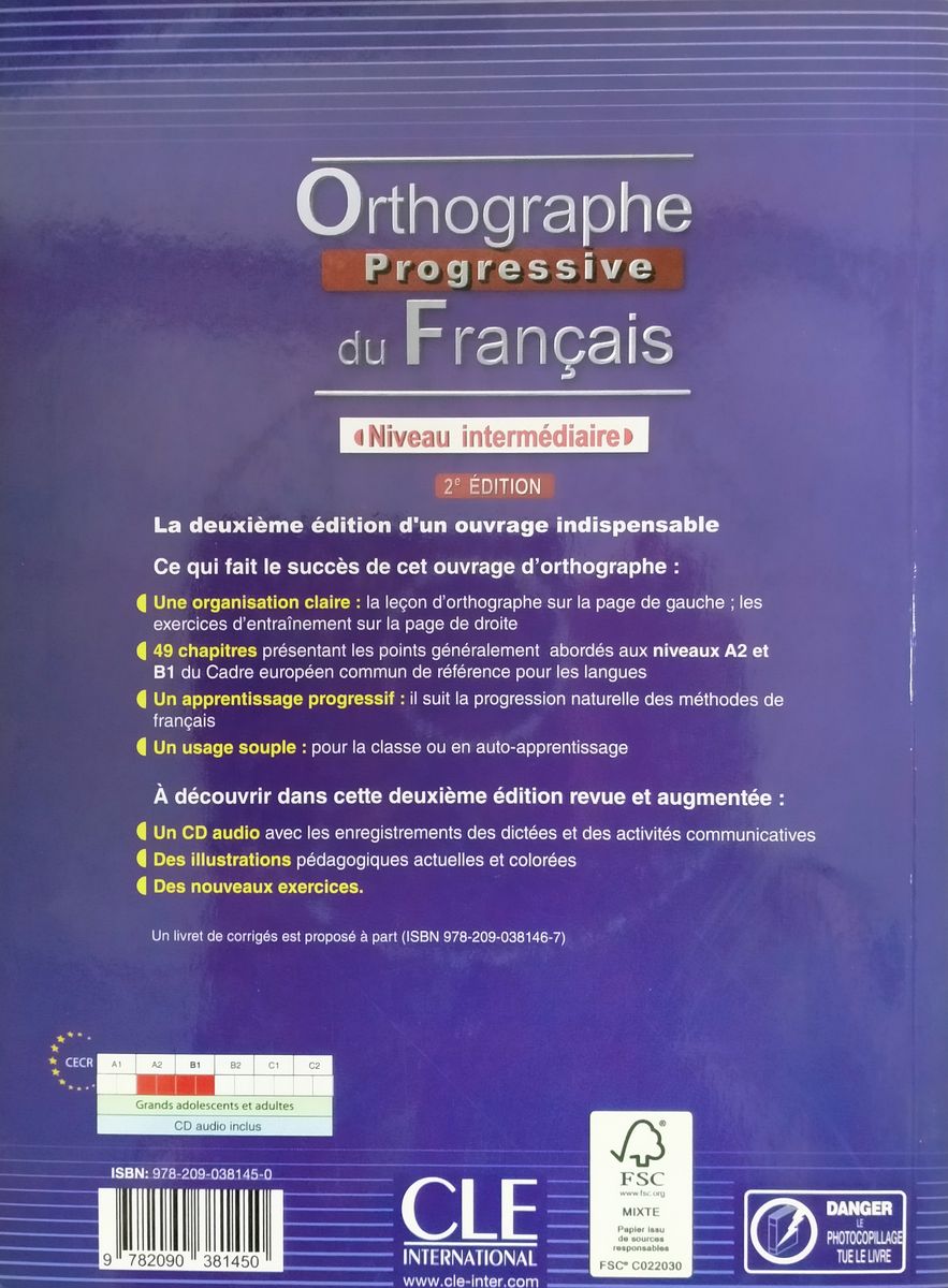 Orthographe Progressive du Francais 2eme edition Intermediaire Livre + CD audio