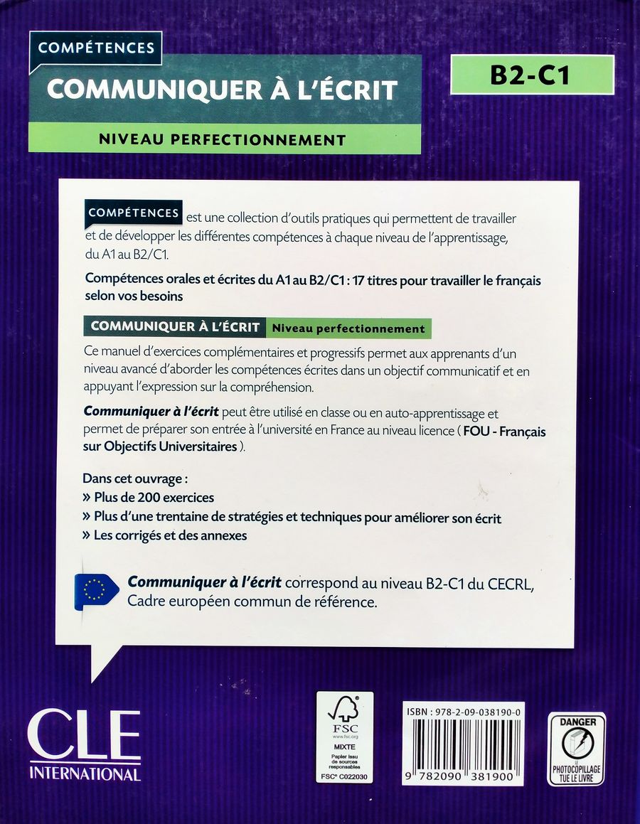 Competences 4-5 Communiquer a l'ecrit B2-C1 Niveau Perfectionnement Livre