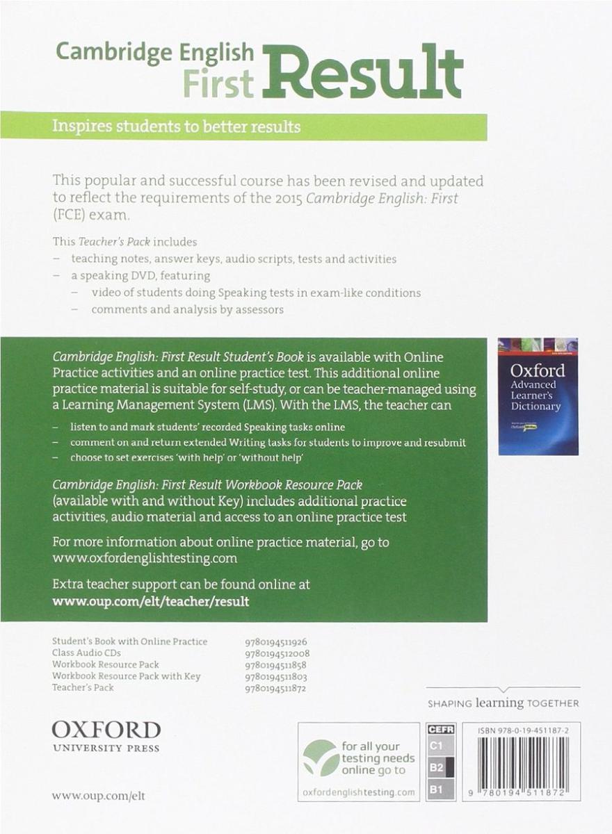 Cambridge English First Result (2015 exam) Teacher's Pack with DVD