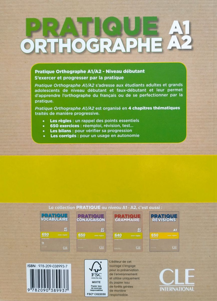 Pratique Orthographe A1-A2 650 Exercices Livre + corriges