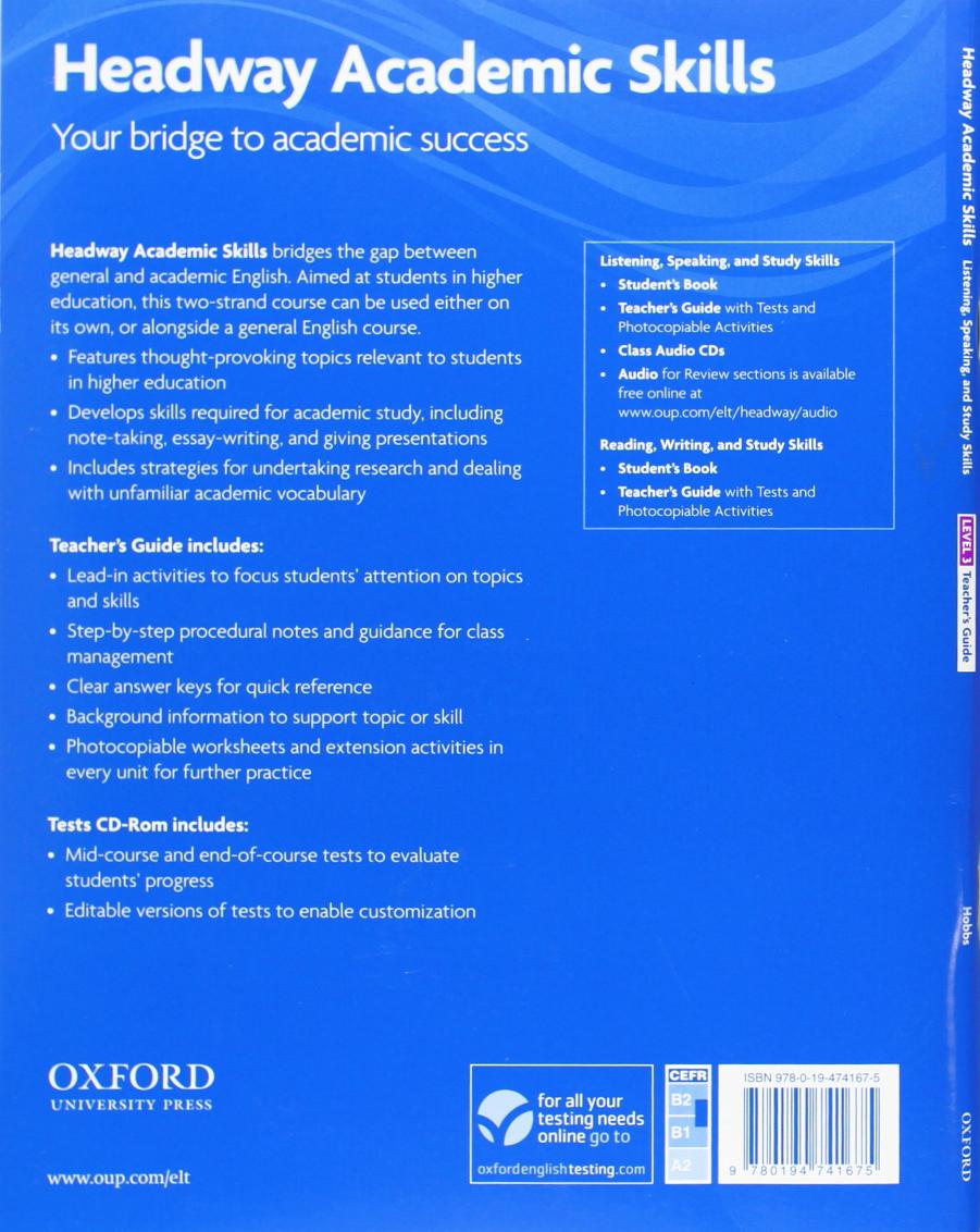 Headway Academic Skills Listening, Speaking and Study Skills 3 Teacher's Guide with Tests CD-ROM