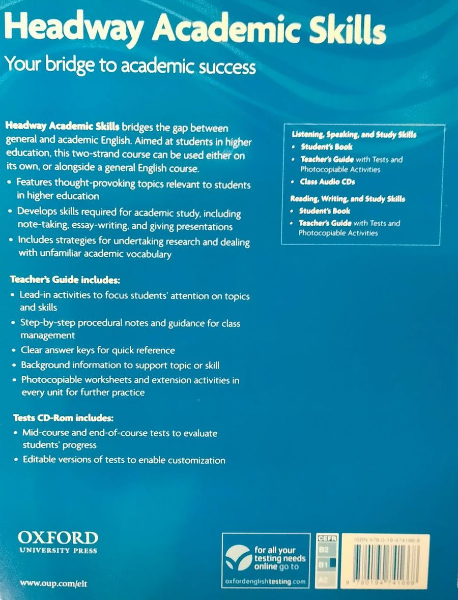 Headway Academic Skills Listening, Speaking and Study Skills 2 Teacher's Guide with Tests CD-ROM