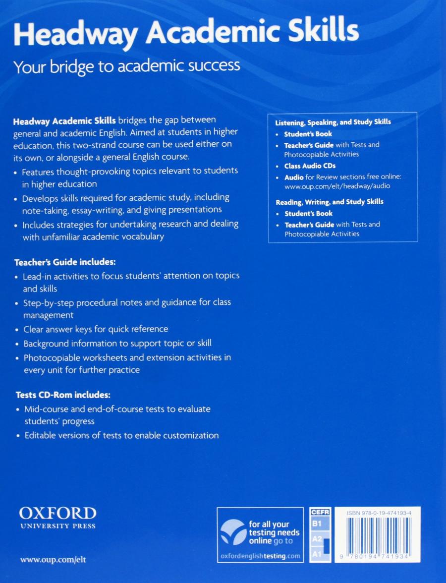 Headway Academic Skills Listening, Speaking and Study Skills  Intro Teacher's Guide with Tests CD-ROM