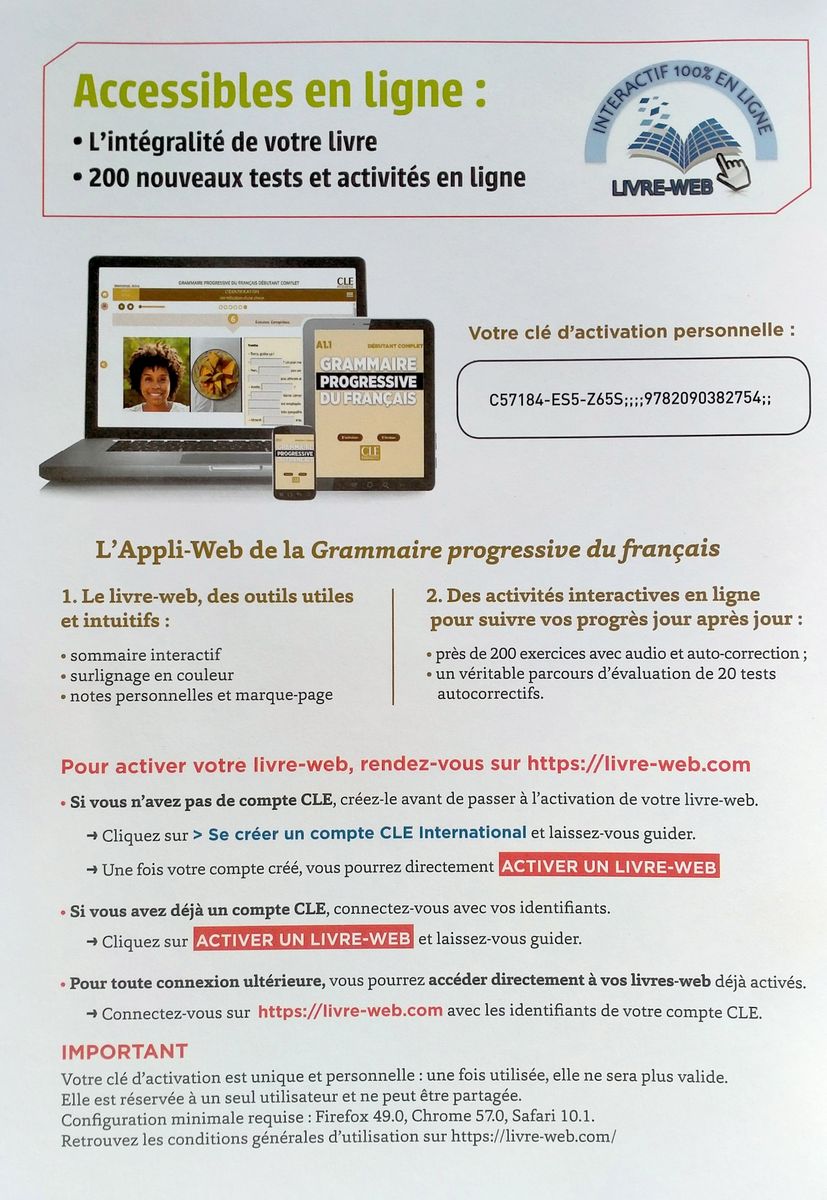 Grammaire Progressive du Francais 2eme edition Debutant Complet A1.1 Livre + CD + web