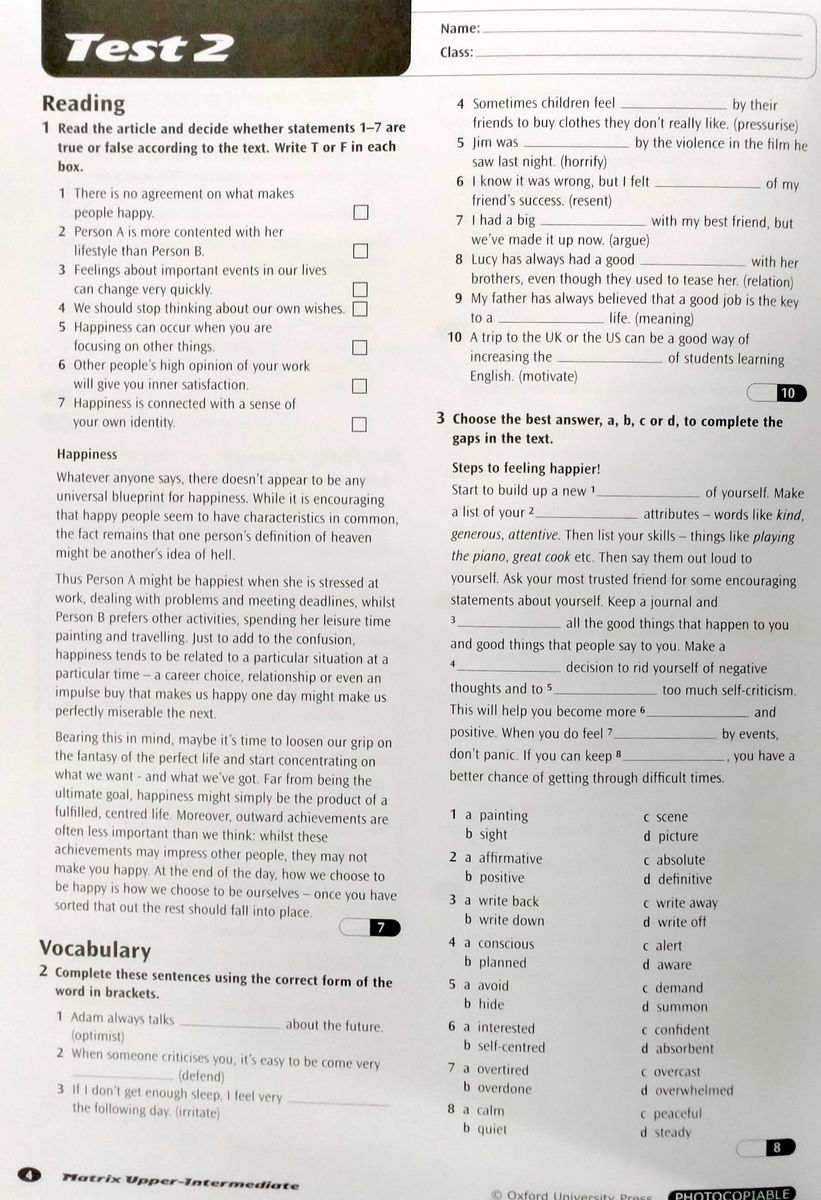 Matrix Upper-Intermediate Tests